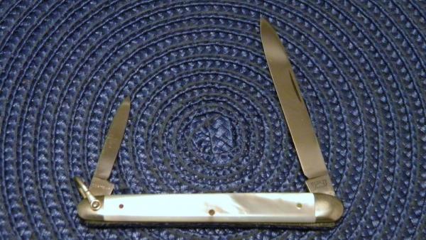 E Bruckmann Solingen Germany Pearl 2 Blade Fob or Pen Knife - C. 1891-1956