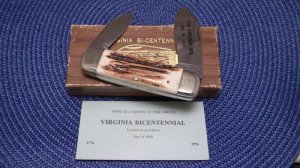 Taylor Cutlery Kingsport, Tenn. (Japan) Stag Virginia Bicentennial Elephant Toe Knife c.1976 - NIB