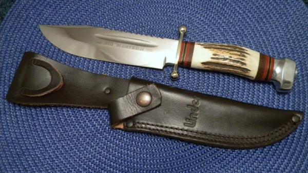 Linder Solingen Germany INOX Stag Big Western Fixed Blade Sheath Knife Linder Solingen Germany INOX Stag Big Western Fixed Blade Sheath Knife