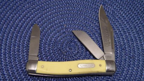 Camillus Made in the USA Yellow Delrin Rough Cut Tobacco Stockman Knife