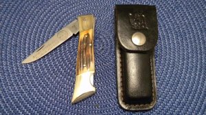Col. Coon Tenn., USA Stag Rotary International Franklin, KY 1982 Lockback Knife & Pouch