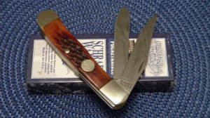 Schrade Walden USA (Taylor Cutlery) Amber Bone SWAJB54 Everlastingly Sharp Trapper Knife - NIB