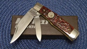 Ka-Bar Olean, NY Jigged Wood Gunstock Jack Knife c.1980 Club Knife - NIB