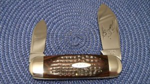 Case XX USA 4 Dot (1976) Laminated Wood 6250 Etched Elephant Toe Knife