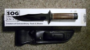 Sog Seki Japan Vietnam 5th Special Forces Group Stacked Leather Fixed Blade Sheath Knife - NIB