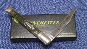 Winchester Trademark USA 1992 Green Bone 1901 1/2 Bowtie / Fishtail Knife - NIB