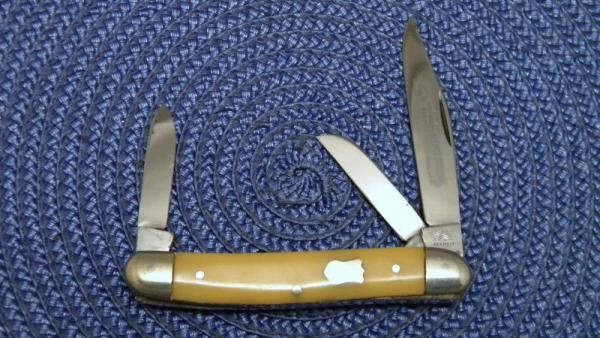 German Eye 3 Eye Premium Quality Hammer Forged Yellow Stockman Knife