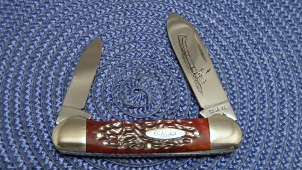 Case XX USA 1970's Bone 62131 Etched Canoe Knife Case XX USA 1970's Bone 62131 Etched Canoe Knife