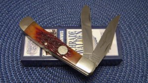 Schrade Walden USA (Taylor Cutlery) Amber Bone SWAJB54 Everlastingly Sharp Trapper Knife - NIB