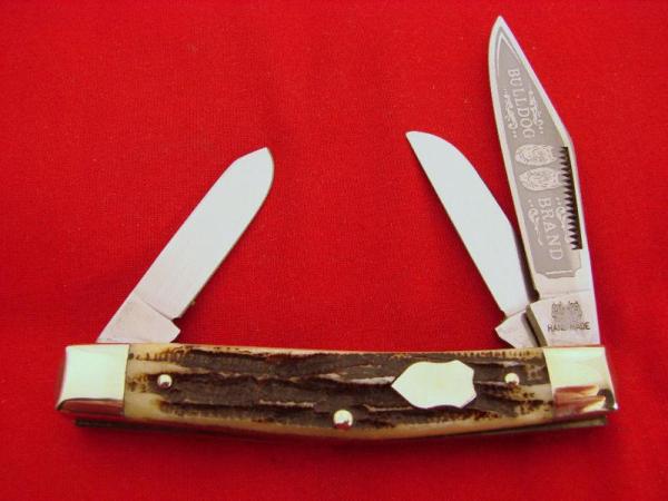 Bulldog Stockman Carved Stag Bone Knife 2000