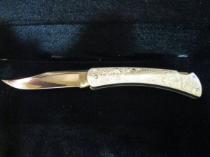 Buck 111 3 dot Engraved Aluminun knife. 
