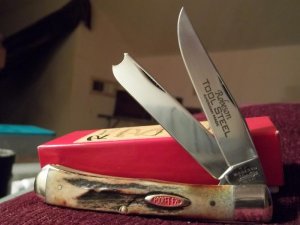 ROBESON POCKET-EZE GENUINE STAG RAZOR TRAPPER W/ D-2 TOOL STEEL BLADES *1 of 100*