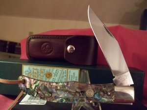 CANAL STREET CUTLERY GENUINE ABALONE 5 1/4 IN. LINERLOCK FOLDING HUNTER  *1 OF ONLY 25 MADE*