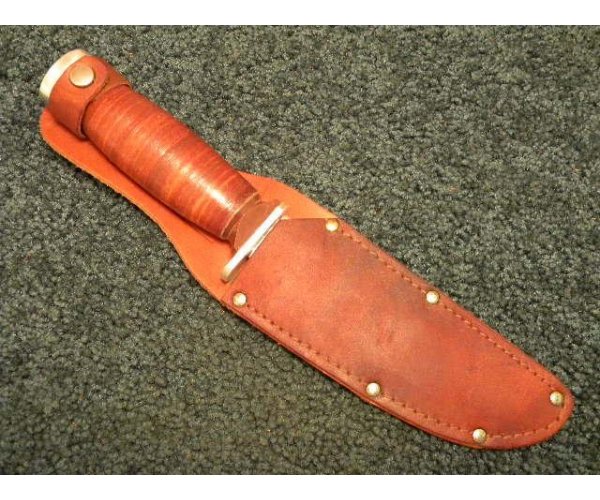 Schrade Walden NY USA H15 Stacked Leather Fixed Blade Sheath Knife