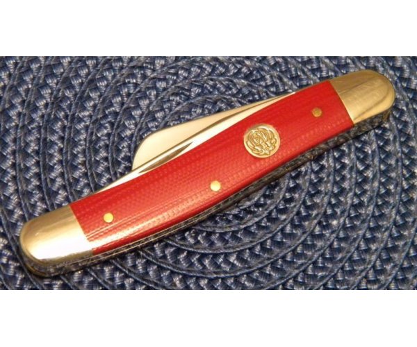 Case XX USA 2005 Red Micarta 10318 SS Stockman Knife with Ruger Logo Shield