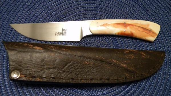 Custom Wart Hog Tusk Ivory Fixed Blade Knife with Cape Buffalo Leather Sheath by Arno Bernard 