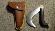 Hoffritz Made in Italy Large Wood Tea Pruner Knife w/Custom Leather Pouch