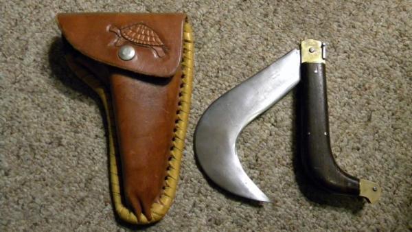 Hoffritz Made in Italy Large Wood Tea Pruner Knife w/Custom Leather Pouch