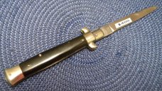 Rostfrei 8 5/8" Horn Button Close Italian Stiletto Switchblade Knife