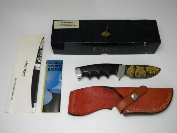 Gerber USA Shaw Leibowitz Gold Etch Valley Forge Ebony Wood Fixed Blade Sheath Knife in Box