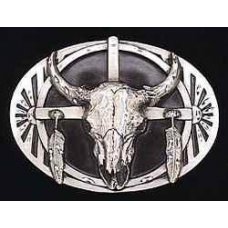 Buffalo Skull Diamond Cut Pewter Buckle U40D