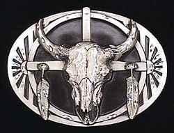 Buffalo Skull Diamond Cut Pewter Buckle U40D