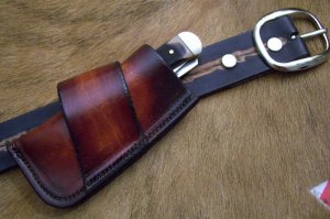 Handmade Leather Pocket Knife Case Sidewinder Med. No Snap