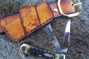Handmade Leather Pocket Knife Case Sidewinder Med. No Snap # 17449