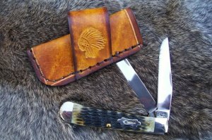 Handmade Leather Pocket Knife Case Sidewinder Med. No Snap # 17450