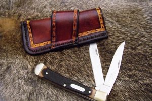 Handmade Leather Pocket Knife Case Sidewinder Med. No Snap 