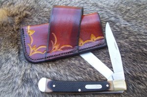 Handmade Leather Pocket Knife Case Sidewinder Med. No Snap 