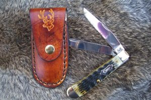 Handmade Leather Pocket Knife Case Small Upright # 17474