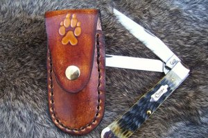Handmade Leather Pocket Knife Case Small Upright # 17475
