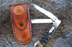Handmade Leather Pocket Knife Case Small Upright # 17477