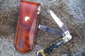 Handmade Leather Pocket Knife Case Large Upright # 17480