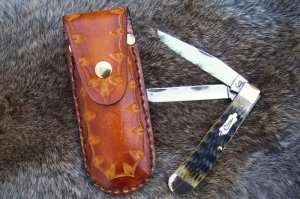 Handmade Leather Pocket Knife Case Large Upright # 17482