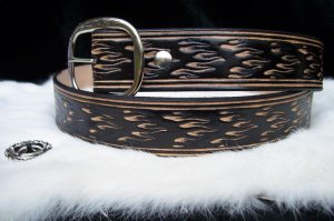 Handmade Leather Belt Flame Tooling- Made in the USA