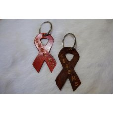 Handmade Leather Support Ribbon Key Chain - Support Ribbion