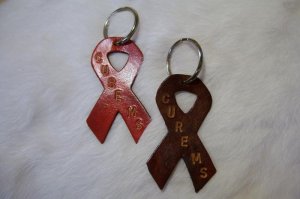 Handmade Leather Support Ribbon Key Chain - Support Ribbion