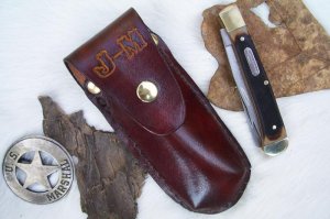 Handmade Leather Pocket Knife Case Large Upright # 19486