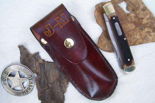 Handmade Leather Pocket Knife Case Large Upright # 19486