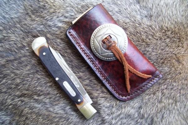 Handmade Leather Pocket Knife Case Large Upright - Open Top #19658 Handmade Leather Pocket Knife Case Large Upright - Open Top #19658