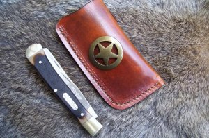 Handmade Leather Pocket Knife Case Large Upright - Open Top # 19659