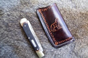 Handmade Leather Pocket Knife Case Large Upright - Open Top #19660