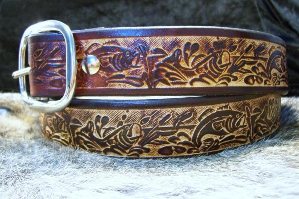 Handmade Leather Belt Bass Fishing Tooling- Made in the USA 