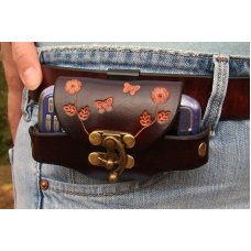 Handmade Custom Leather Cell Phone Case - Sideways carry- Flowers