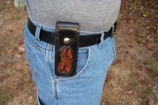 Handmade Leather Pocket Knife Case Upright & Sideways - REAL Python Snake Skin Inlay - Small