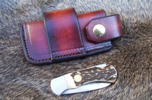 Handmade Leather Pocket Knife Case Sidewinder Med. 