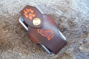 Handmade Custom Leather Cell Phone Case -Brown Oil Stain