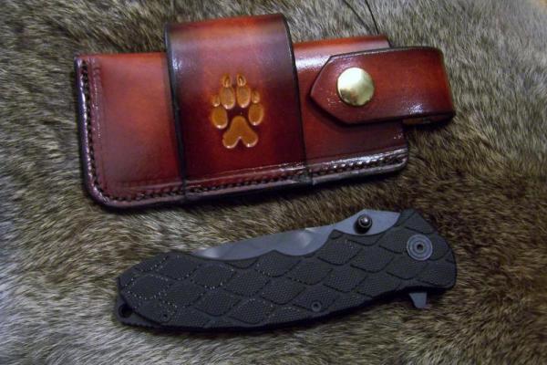 Handmade Leather Pocket Knife Case Large Sidewinder 